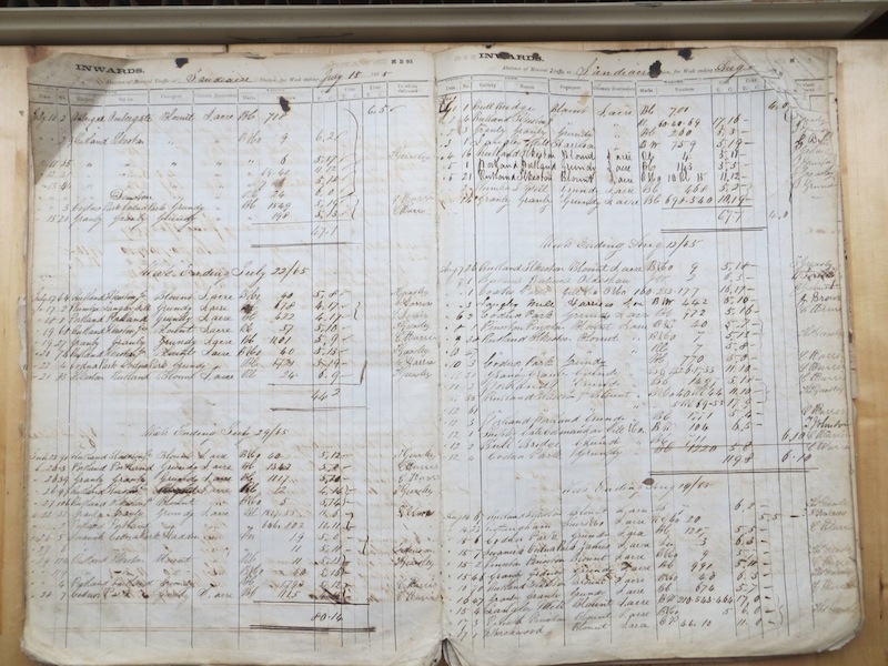 Extract from Sandiacre Station Mineral traffic inwards Aug 1863 - Aug 1874