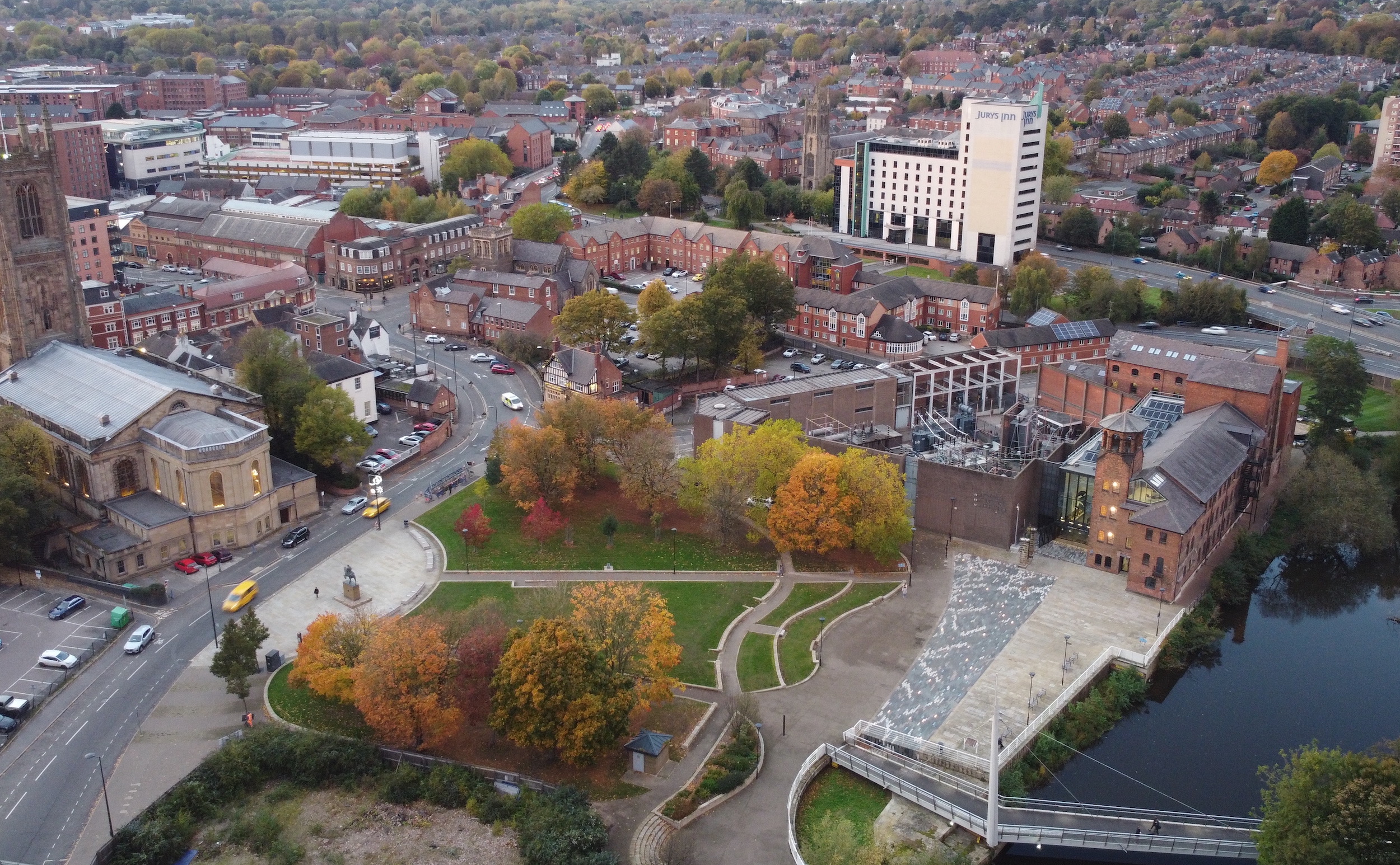 An aerial view of the Cathedral Quarter of Derby City Centre