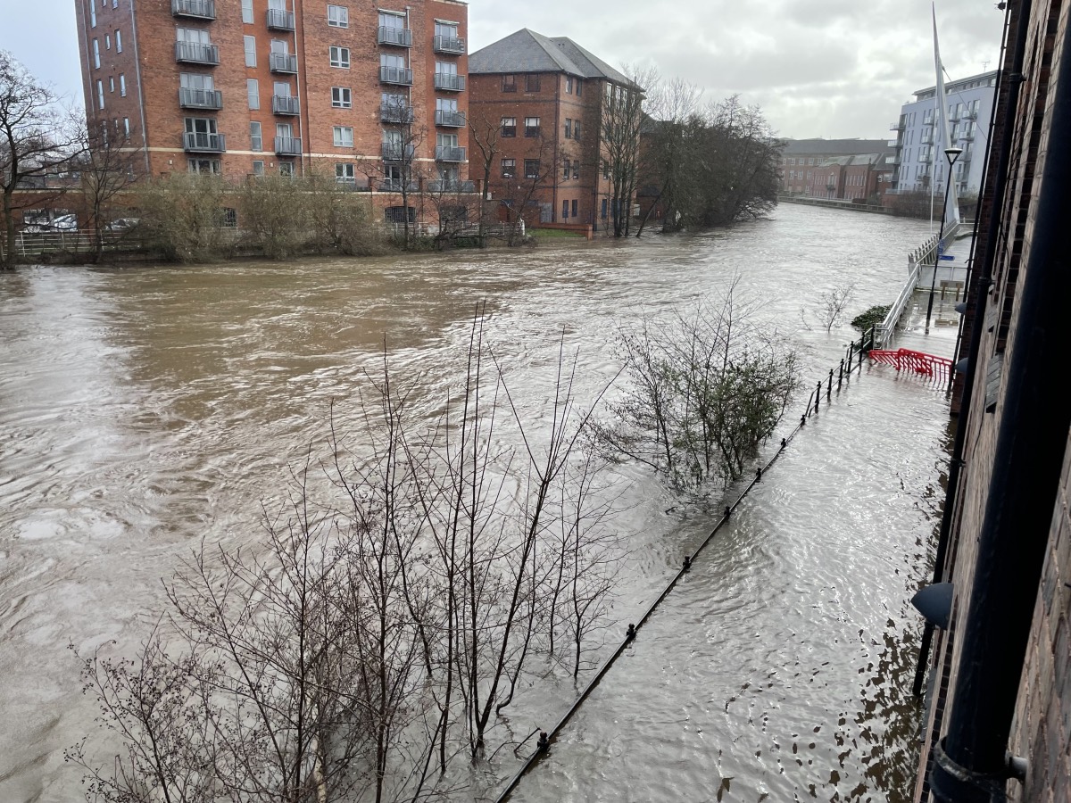 A view of the River Derwent in flood.