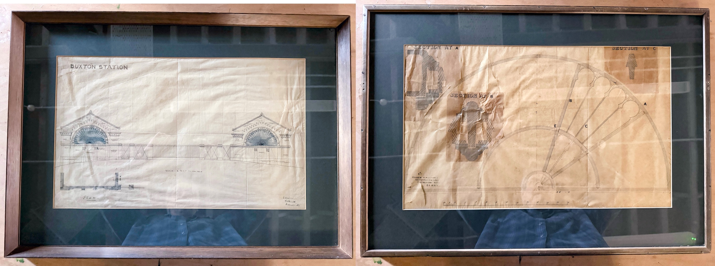 Two framed and glazed architectural drawings