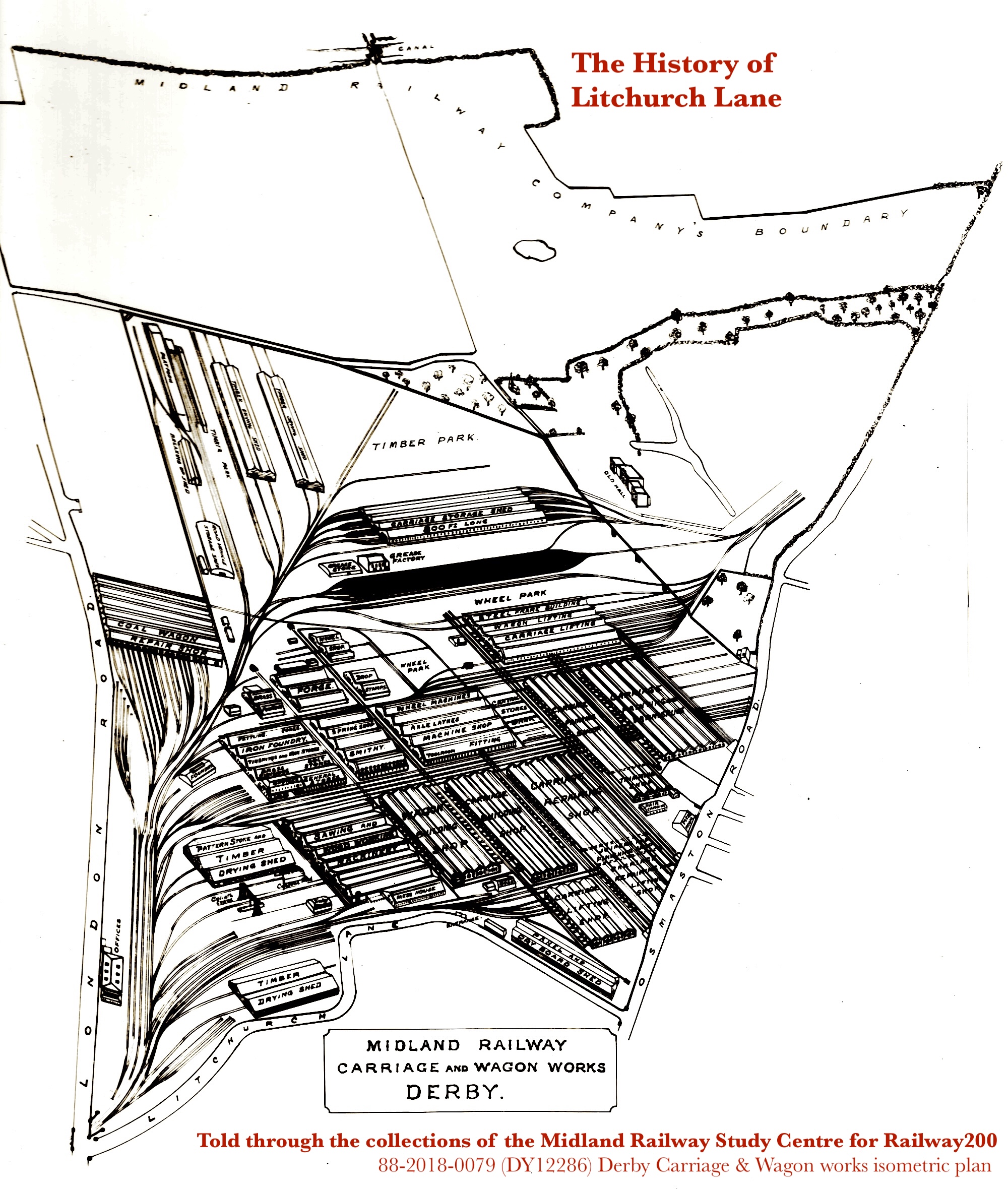 An isometric plan of Derby Carriage & Wagon works prepared by the Midland Railway 88-2018-0079 DY12286