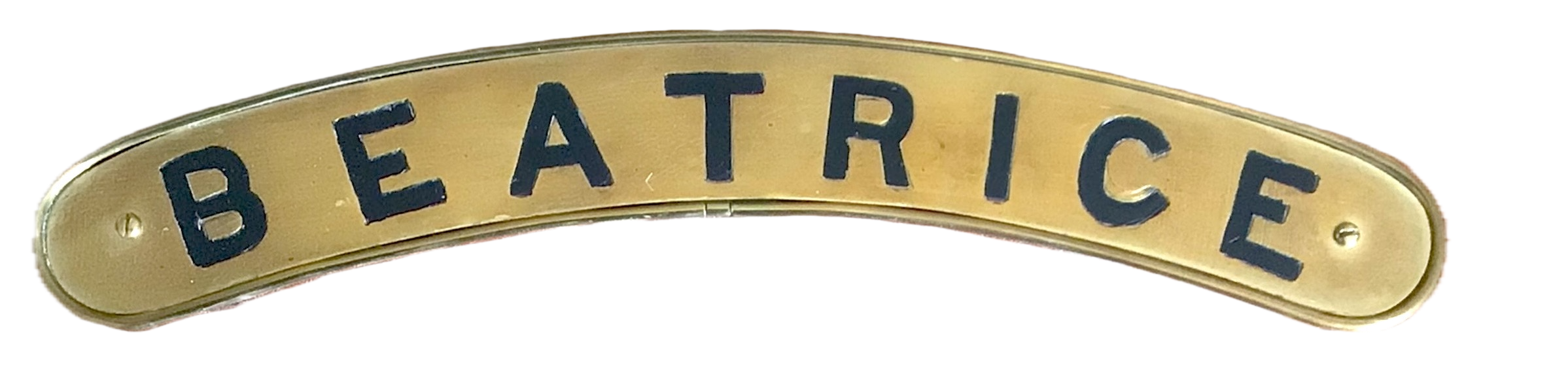 A brass nameplate readong Beatrice