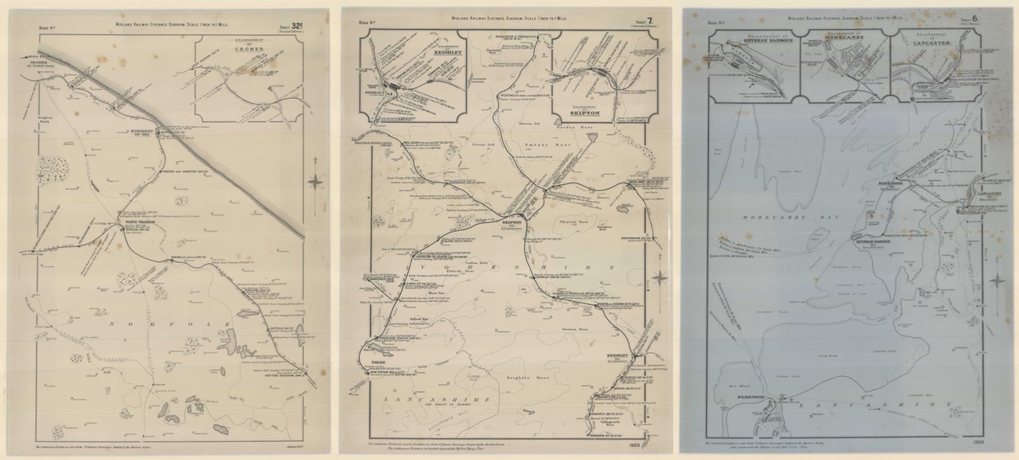Three Midland Railway Distance Diagram sheets by John McInnes Millar