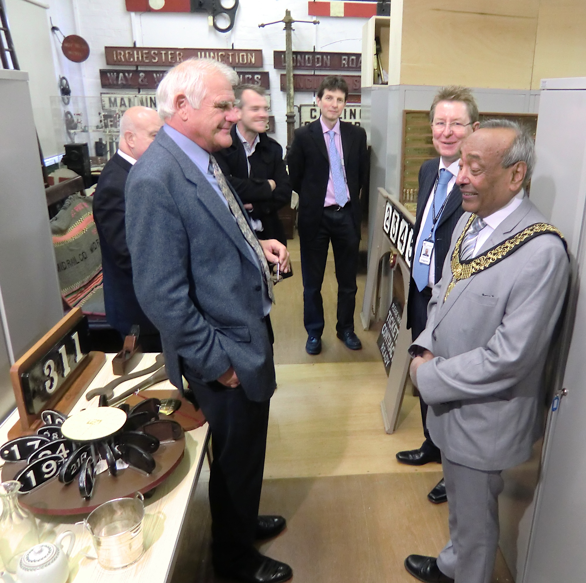 The Mayor of Derby is given a tour of the storeage area of the Midland Railway Study Centre in 2010