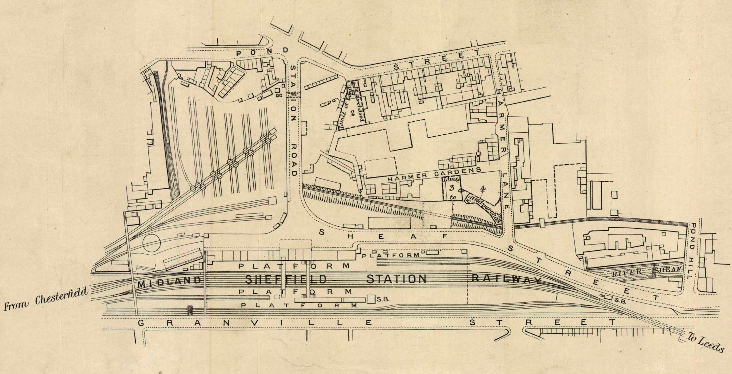 A plan of the original layout of Sheffield station