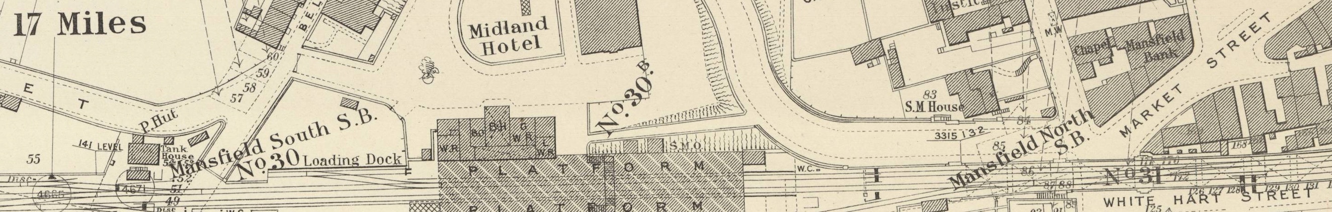 A break-section banner using an extract from a Midland Railway two chain to the inch land plan