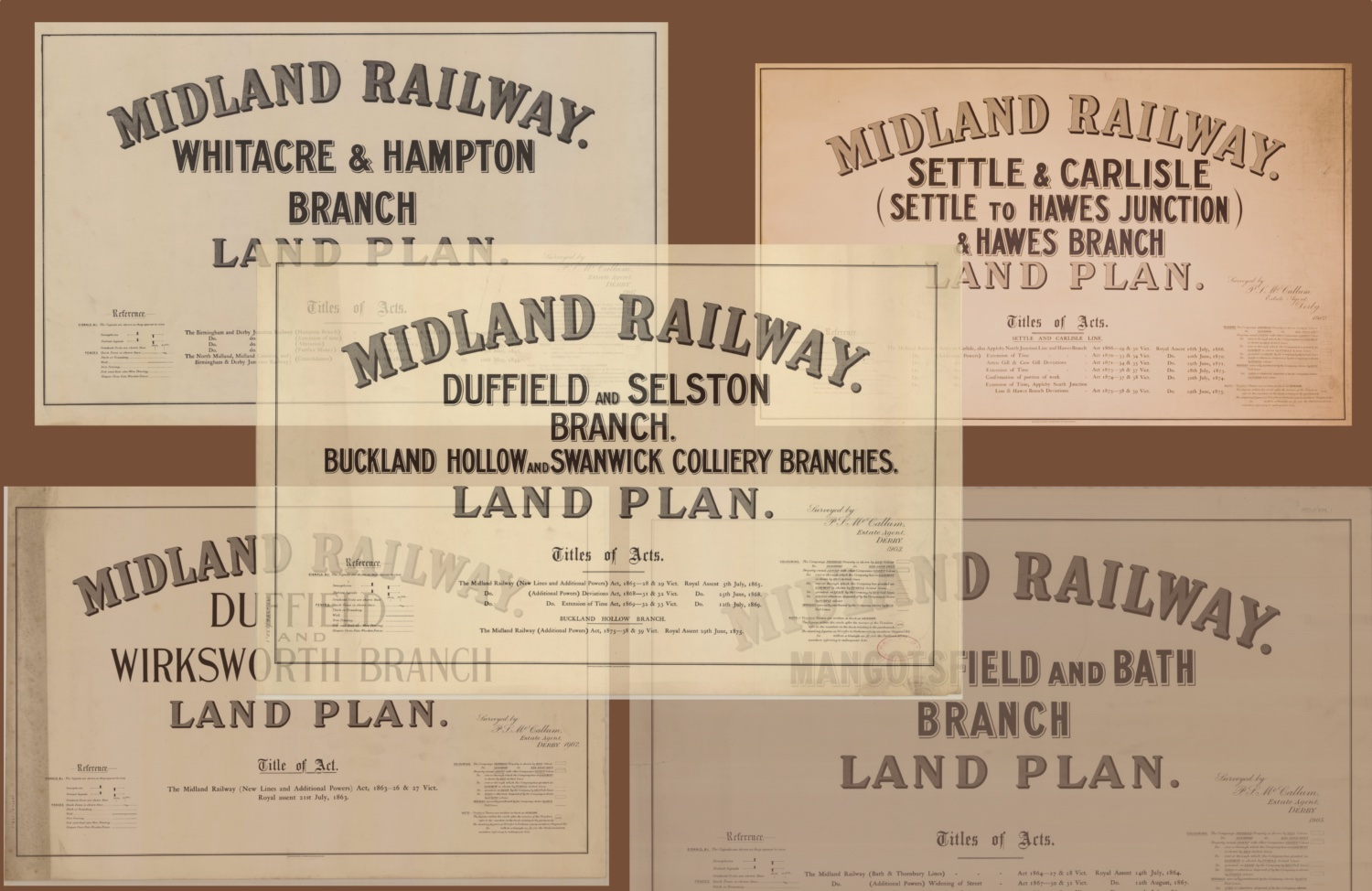 a collection of front sheets from Midland Railway two chains to the inch land plans